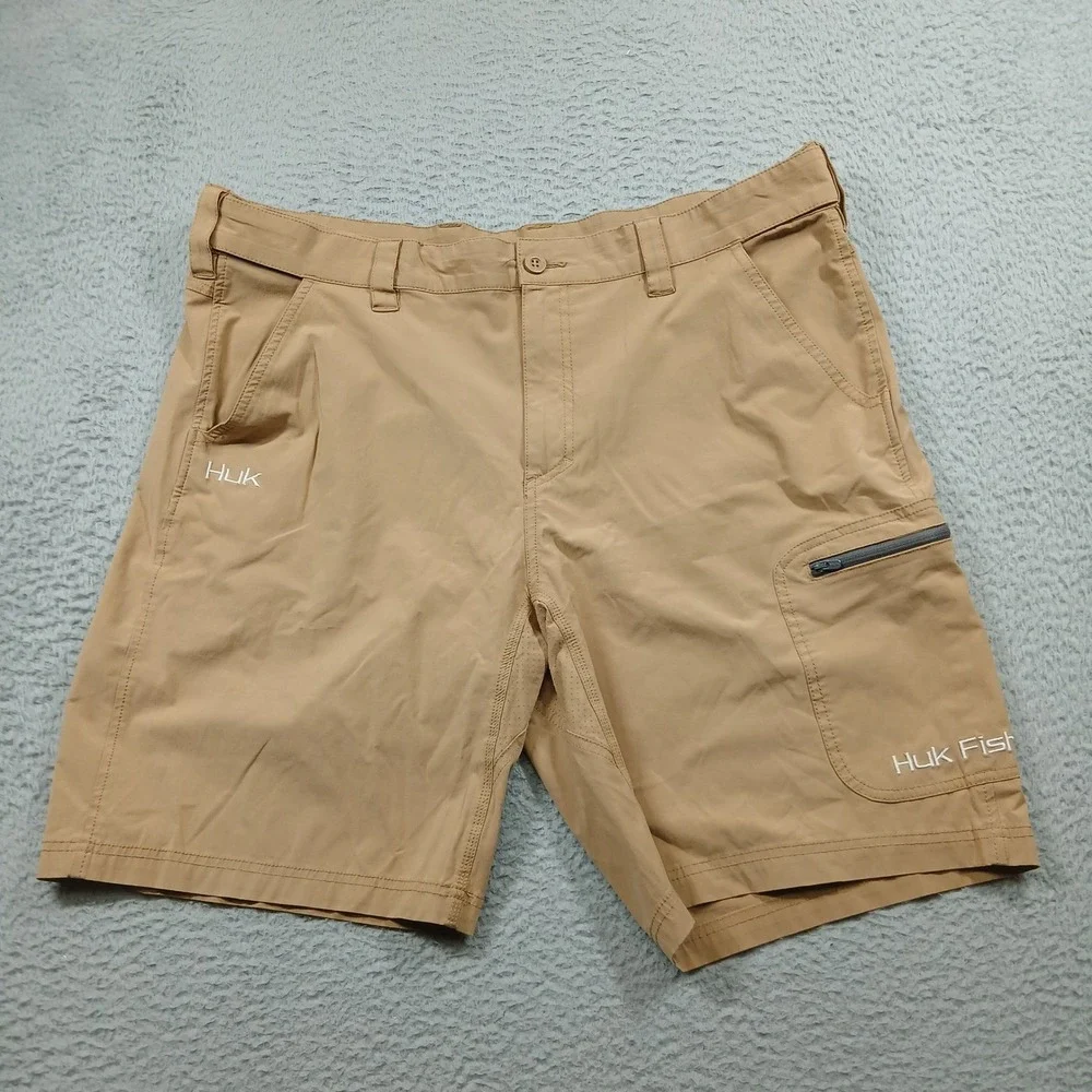 Huk‎ Fishing Performance Shorts Mens XXL Tan Khaki Cargo Pockets Outdoor
